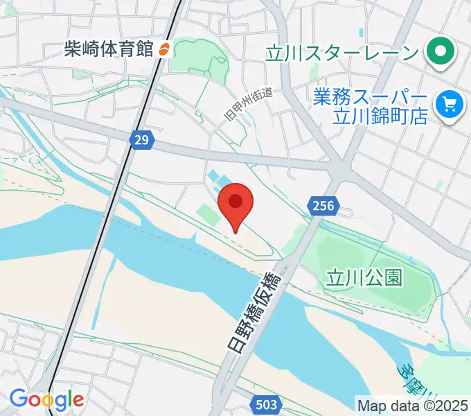 立川公園新堤防運動広場の地図