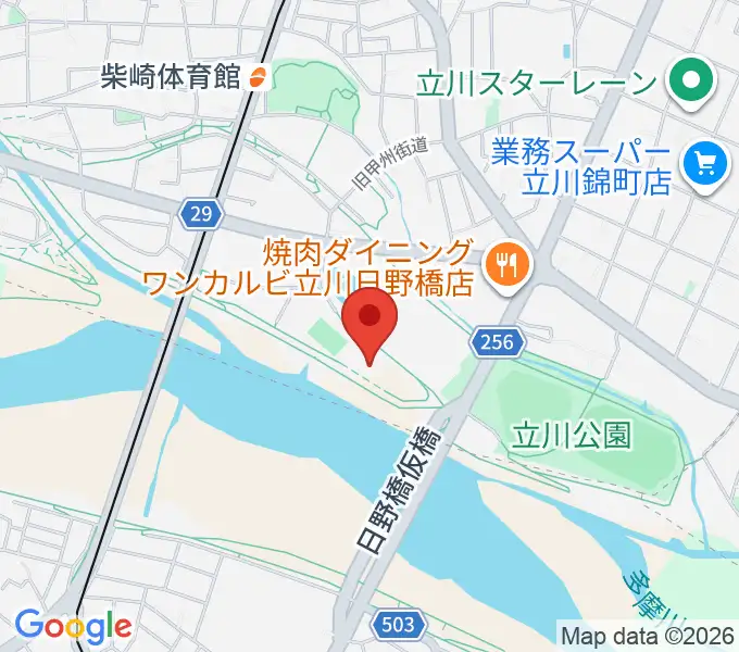 立川公園新堤防運動広場の地図
