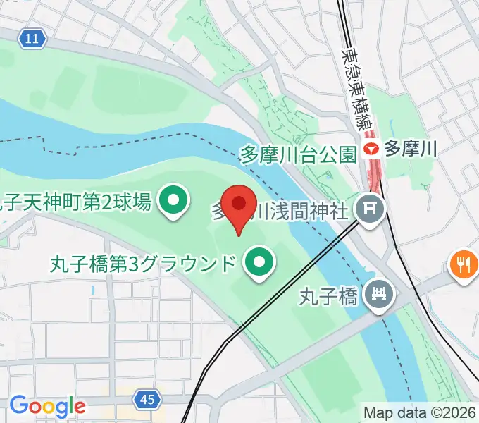 多摩川丸子橋硬式野球場の地図