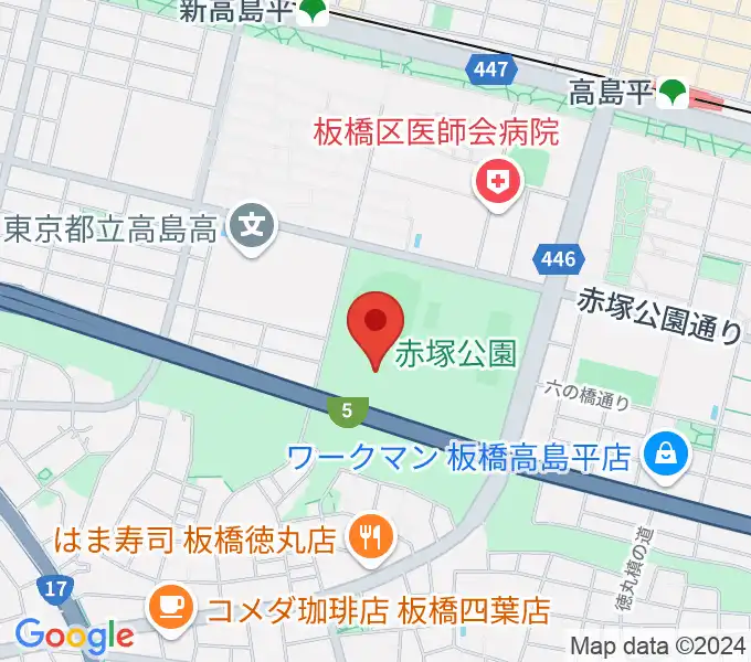 赤塚公園競技場の地図