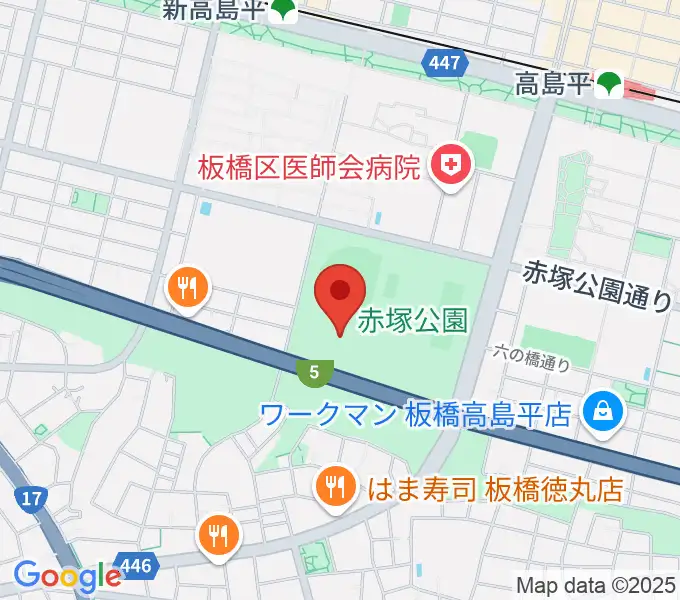 赤塚公園競技場の地図