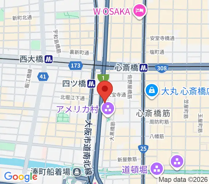ベースオントップ アメ村店の地図