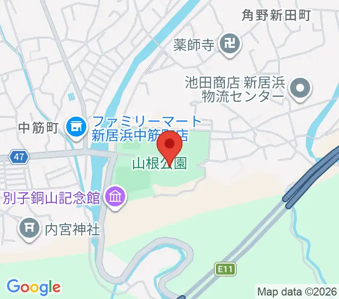 新居浜市山根総合体育館の地図