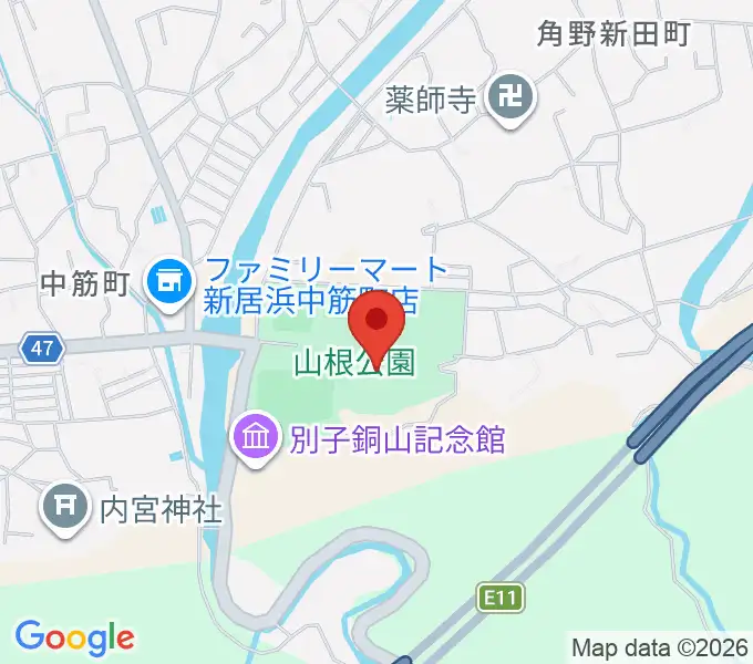 新居浜市山根総合体育館の地図