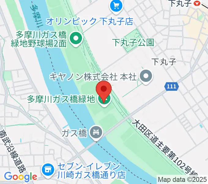 多摩川ガス橋緑地球技場の地図