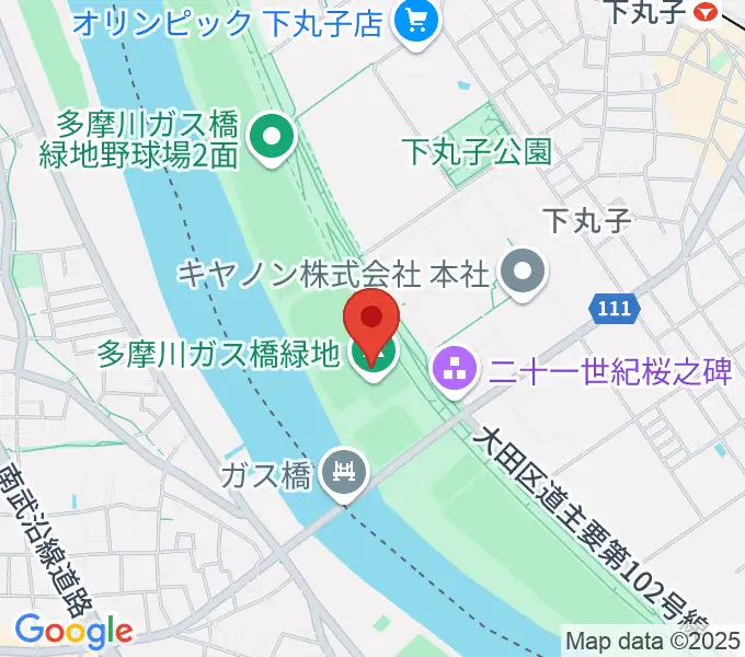 多摩川ガス橋緑地球技場の地図