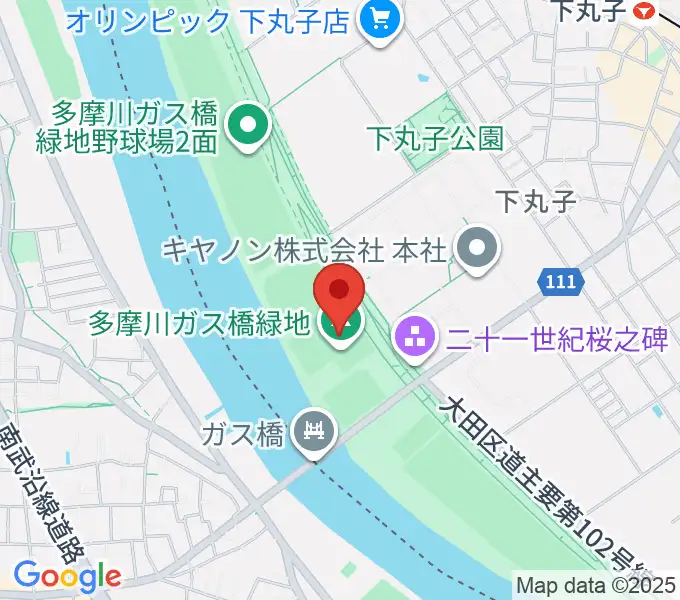 多摩川ガス橋緑地球技場の地図