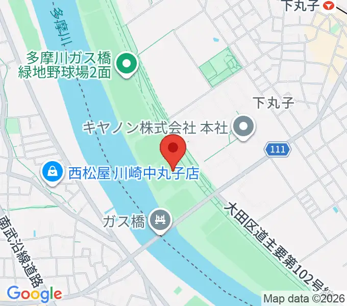 多摩川ガス橋緑地球技場の地図