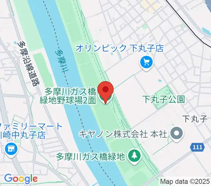 多摩川ガス橋緑地野球場の地図