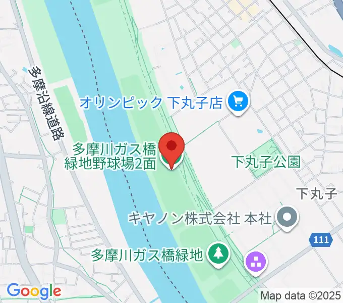 多摩川ガス橋緑地野球場の地図