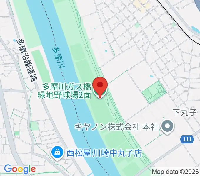 多摩川ガス橋緑地野球場の地図