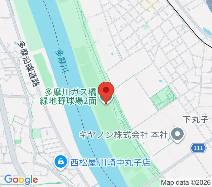 多摩川ガス橋緑地野球場の地図