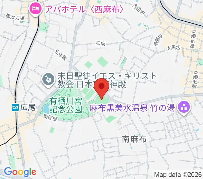 麻布運動場軟式野球場の地図