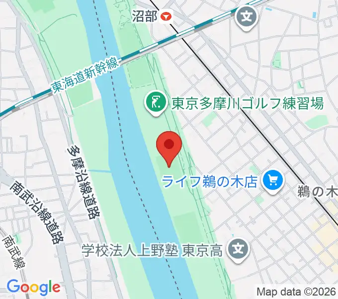 鵜の木緑地球技場の地図