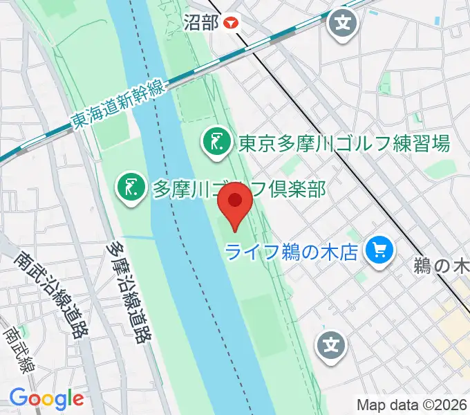 鵜の木緑地球技場の地図