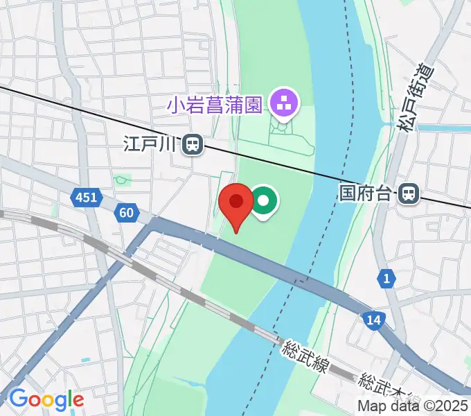 市川橋上流野球場の地図