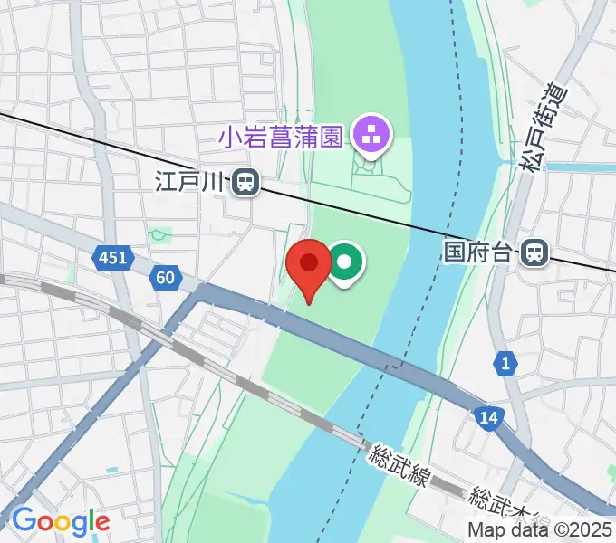 市川橋上流野球場の地図