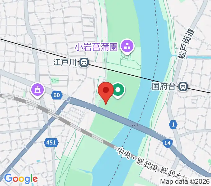 市川橋上流野球場の地図