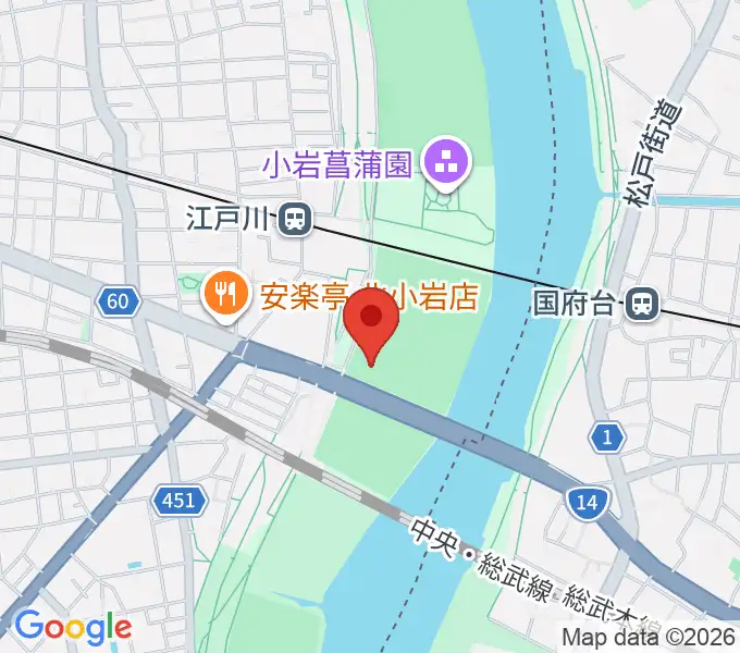 市川橋上流野球場の地図