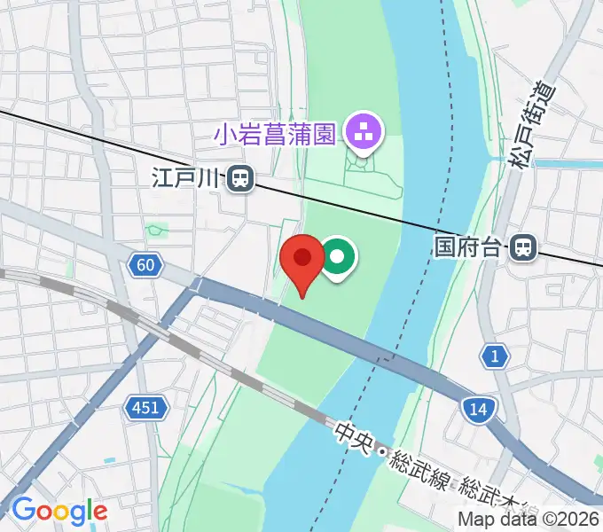 市川橋上流野球場の地図