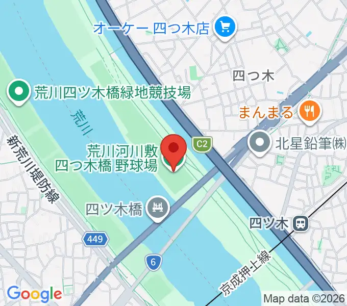 四つ木橋野球場の地図