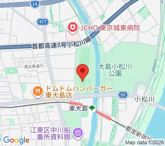 大島小松川公園小野球場の地図