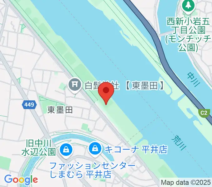 荒川四ツ木橋緑地少年野球場の地図