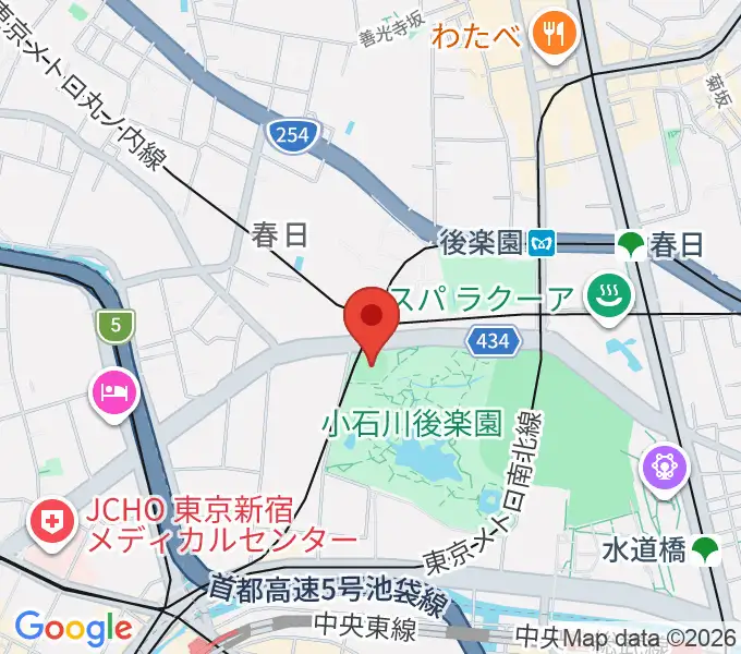 後楽公園少年野球場の地図