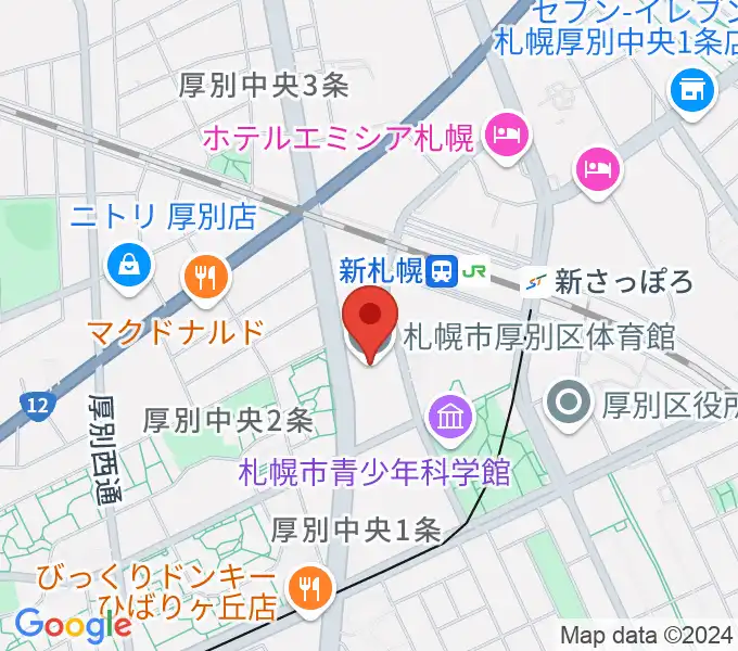 札幌市厚別区体育館の地図