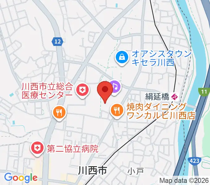 川西市総合体育館の地図