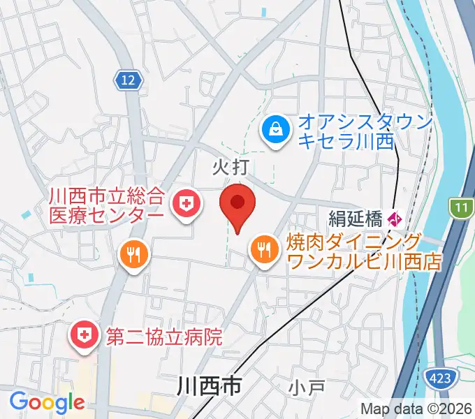 川西市総合体育館の地図