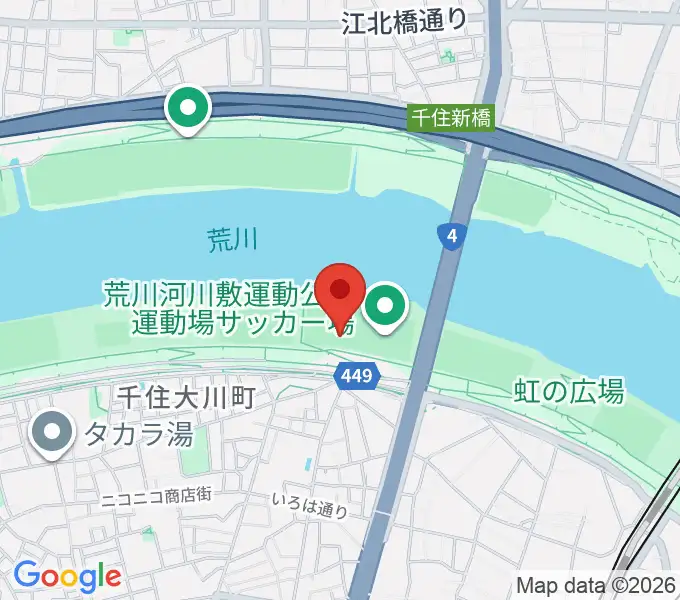 荒川河川敷運動公園野球場の地図