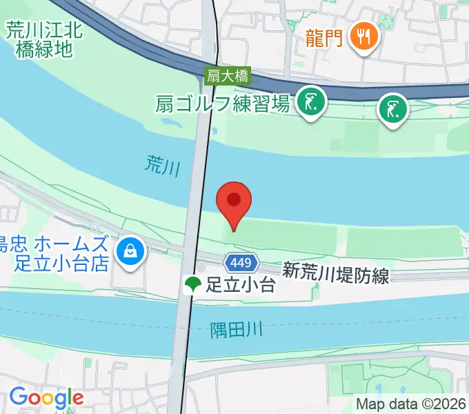 荒川区少年運動場多目的広場の地図