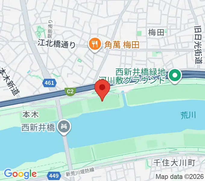 西新井橋緑地球技場の地図