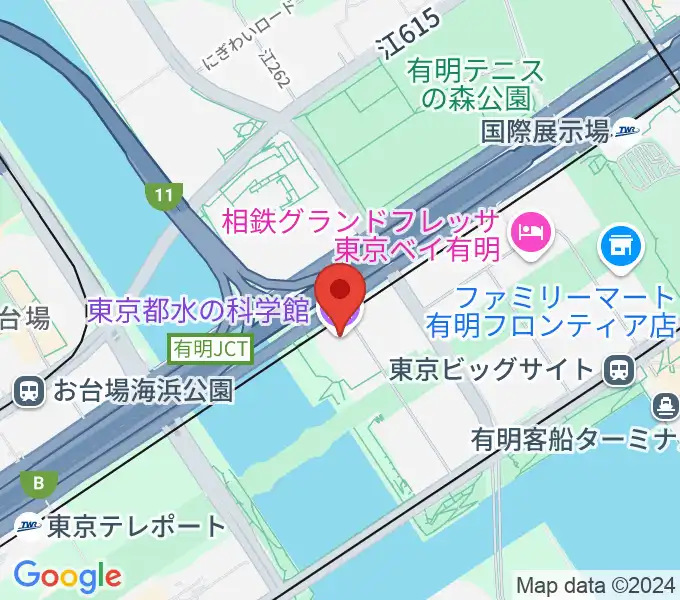 東京都水の科学館の地図