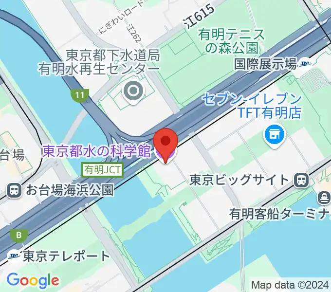 東京都水の科学館の地図