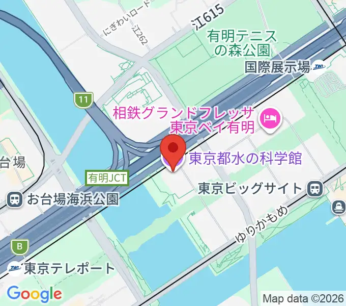 東京都水の科学館の地図