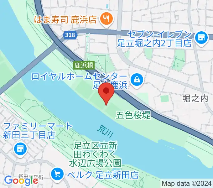 鹿浜橋緑地球技場の地図