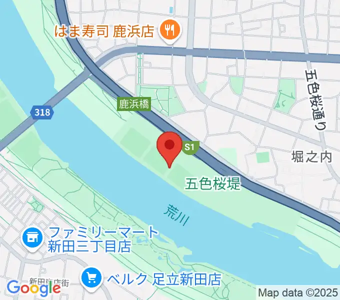 鹿浜橋緑地球技場の地図