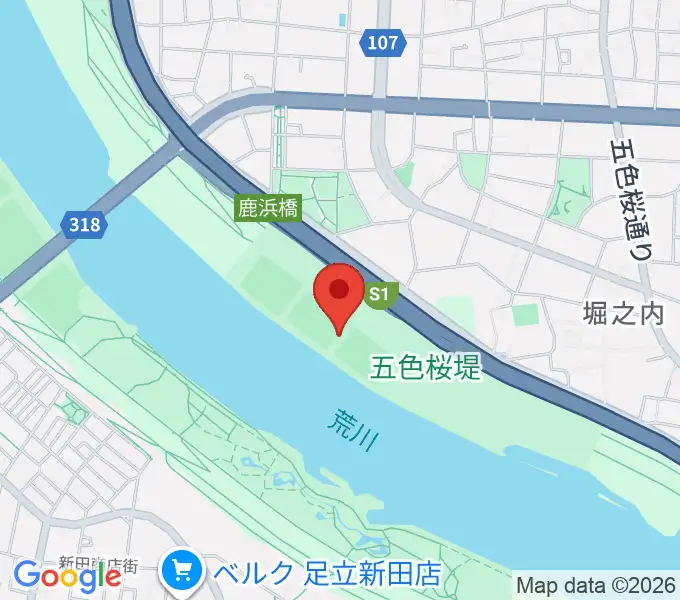 鹿浜橋緑地球技場の地図