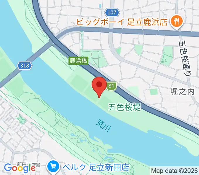 鹿浜橋緑地球技場の地図