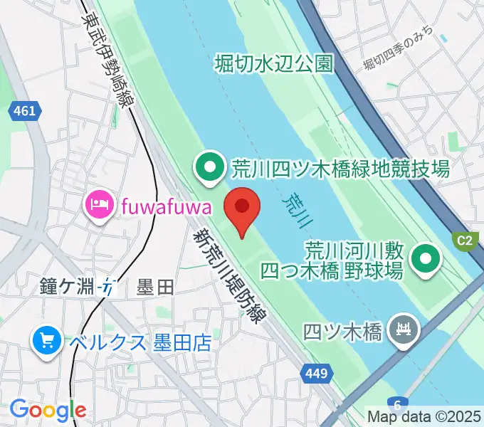 荒川四ツ木橋緑地球技場の地図