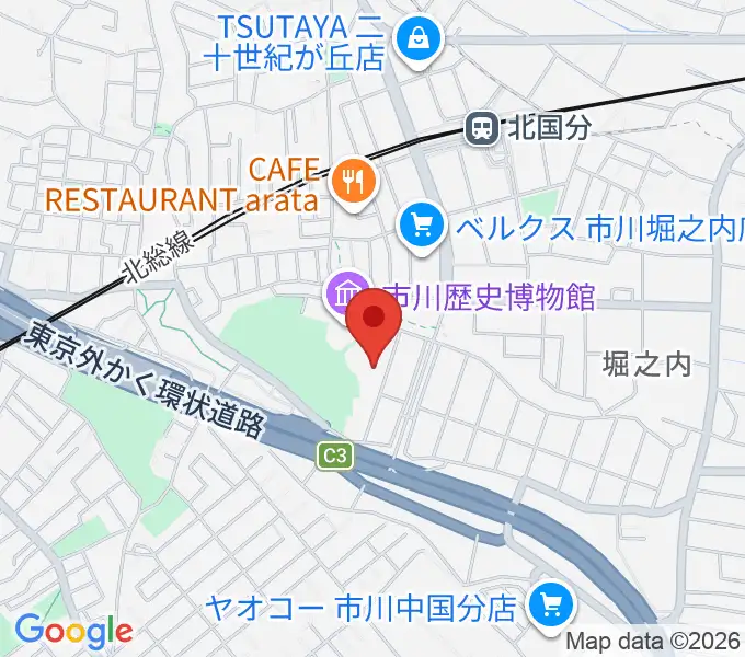 市立市川考古博物館の地図