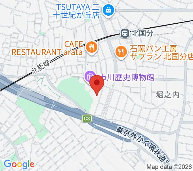 市立市川考古博物館の地図