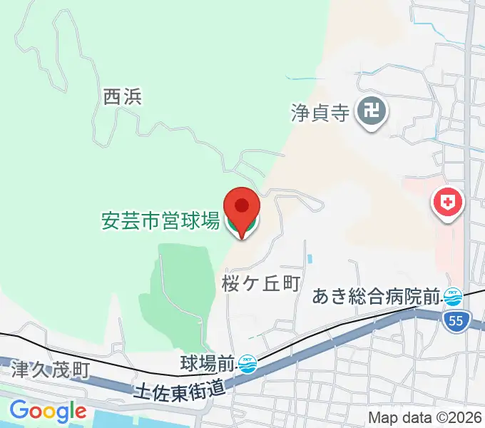 安芸市営球場（安芸タイガース球場）の地図