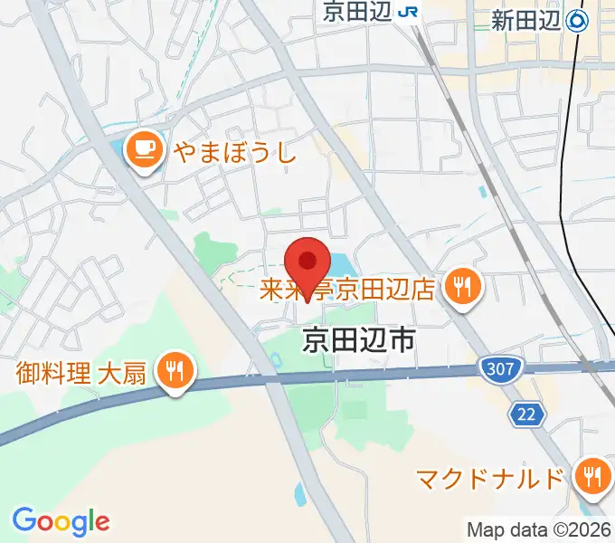 京田辺市田辺中央体育館の地図
