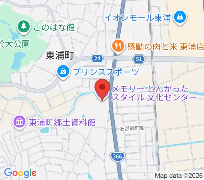 メモリーとんがったスタイル文化センターの地図