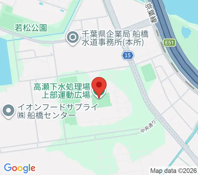 高瀬下水処理場上部運動広場の地図