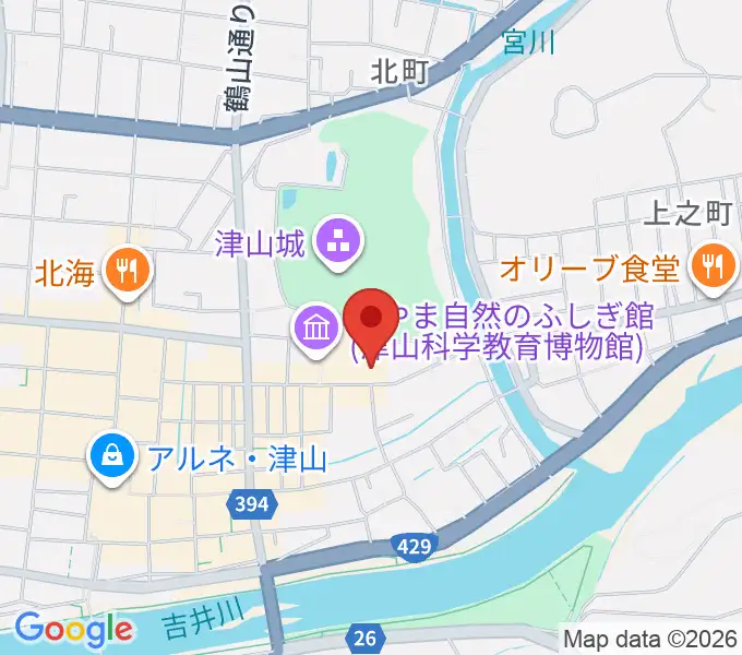 津山郷土博物館の地図