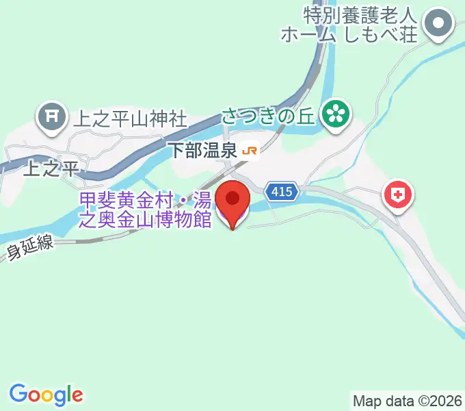 甲斐黄金村・湯之奥金山博物館の地図